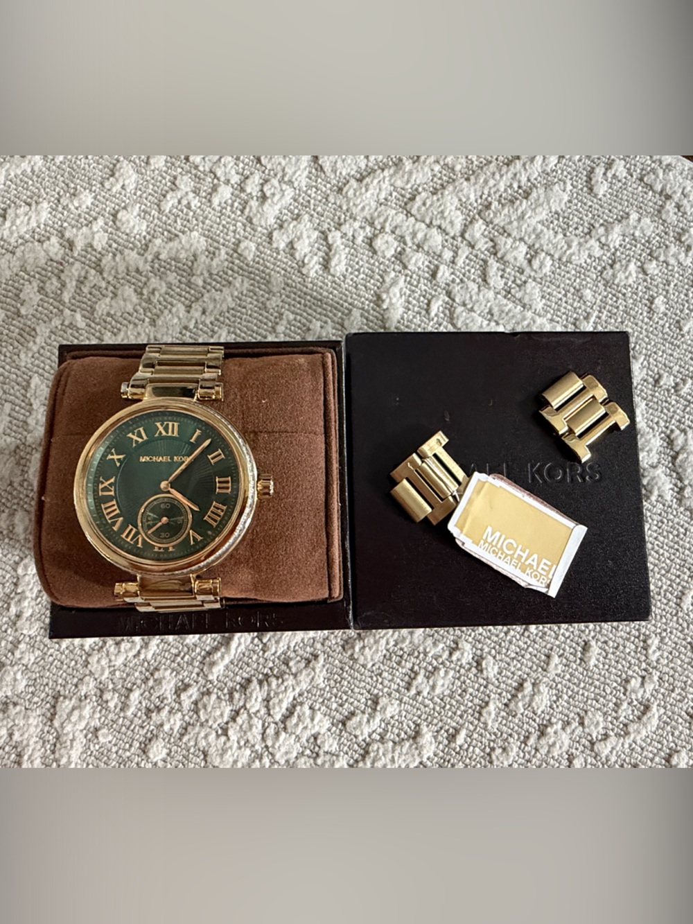 Michael Kors Gold Watch with Green Dial and Link Bracelet